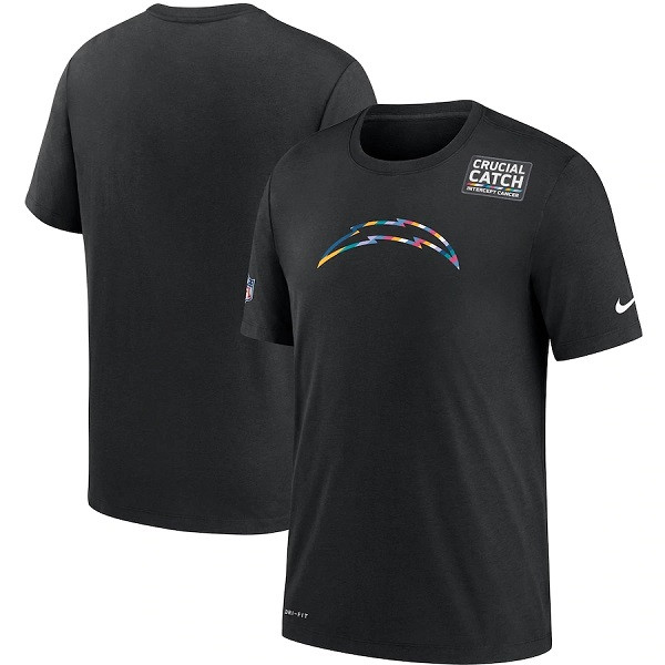 Men's Los Angeles Chargers 2020 Black Sideline Crucial Catch Performance NFL T-Shirt